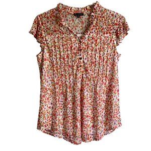 Ava & Grace Short Sleeve Quarter Button Lined Floral Top Women's Medium